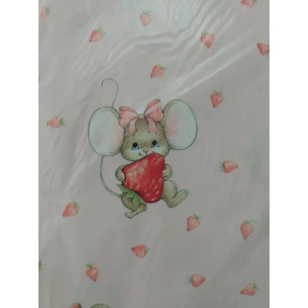 Vintage Hallmark Gift Wrap Paper Baby Shower Strawberry Mouse Pink Mice USA